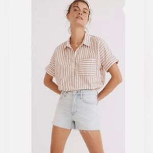 Stripe-Play Button-Up Popover Shirt NWT